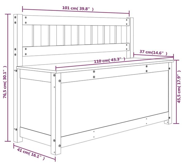 VIDAXL Fehér Fenyőfa Tárolós Pad - 110x41x76,5 cm