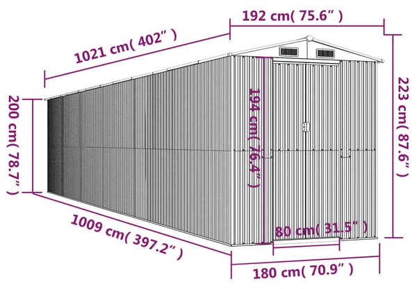 VidaXL Kerti Fészer - Acél - 1021x192x223 cm