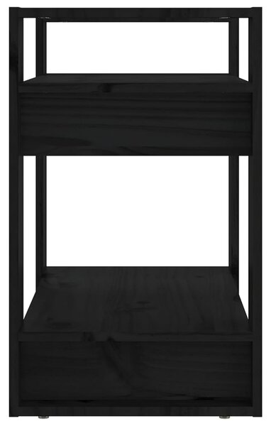 Fekete tömör fenyőfa könyvszekrény/térelválasztó 60x35x57 cm