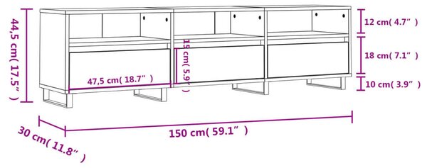 Modern TV-szekrény - Betonszürke - 150 cm