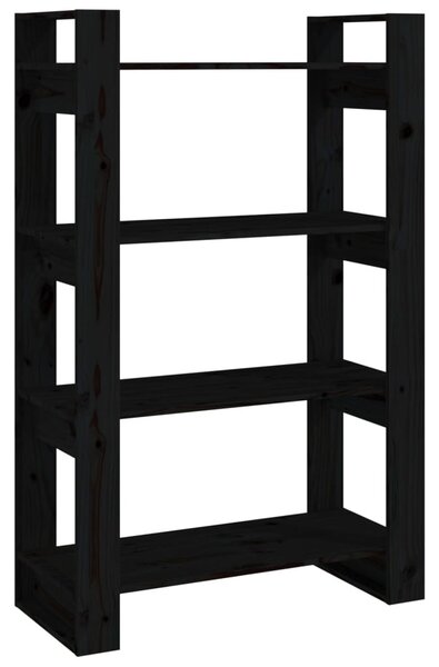 Fekete tömör fenyőfa könyvszekrény/térelválasztó 80x35x125 cm