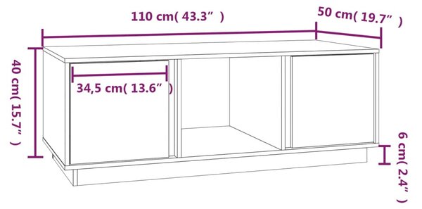 Fehér tömör fenyőfa dohányzóasztal 110x50x40 cm
