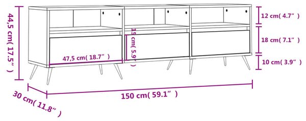 Fehér szerelt fa tv-szekrény 150 x 30 x 44,5 cm