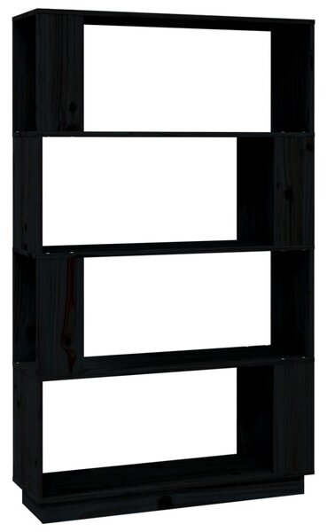 Fekete tömör fenyőfa könyvszekrény/térelválasztó 80x25x132 cm
