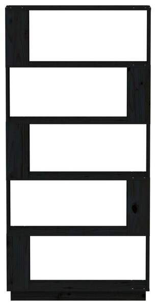 Fekete tömör fenyőfa könyvszekrény/térelválasztó 80x25x163,5 cm