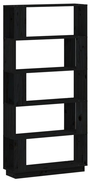 Fekete tömör fenyőfa könyvszekrény/térelválasztó 80x25x163,5 cm