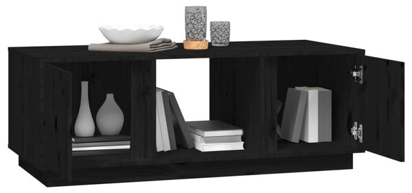 Fekete tömör fenyőfa dohányzóasztal 110x50x40 cm