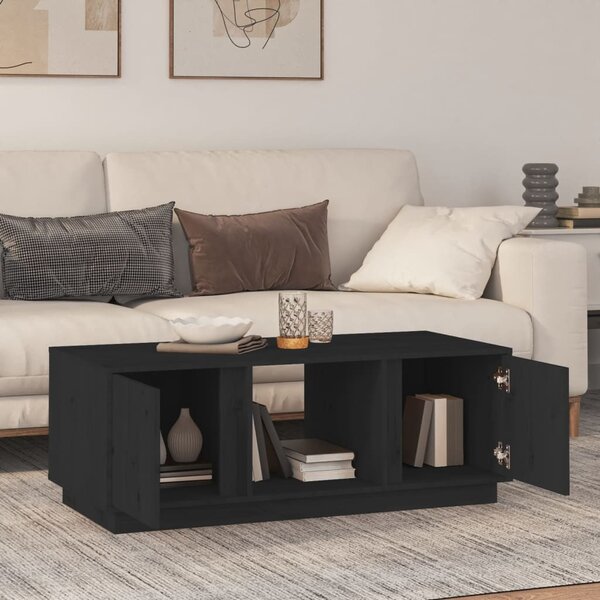 Fekete tömör fenyőfa dohányzóasztal 110x50x40 cm