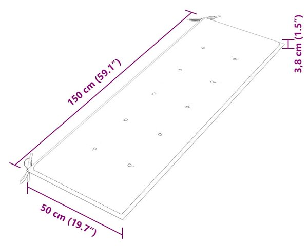 Tömör tíkfa Batavia pad szürke párnával 150 cm
