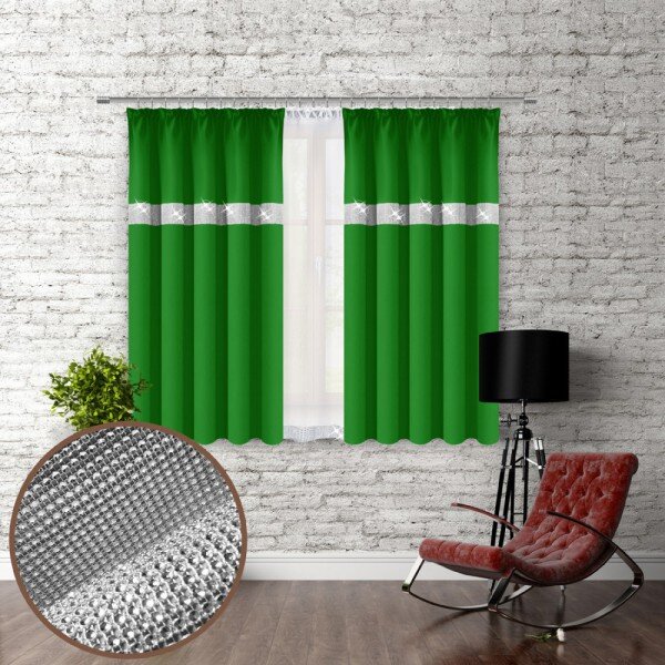 Függöny szalaggal és cirkonokkal 140x160 cm zöld