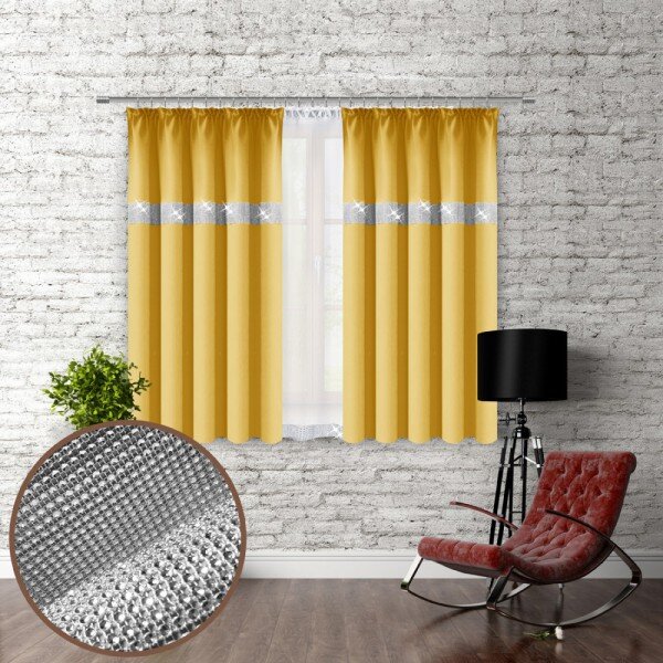 Függöny szalaggal és cirkonokkal 140x160 cm pasztell sárga