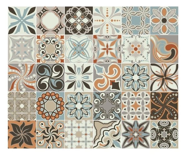 Wall Decal Cement Tiles Bali 30 db-os falmatrica szett, 15 x 15 cm - Ambiance