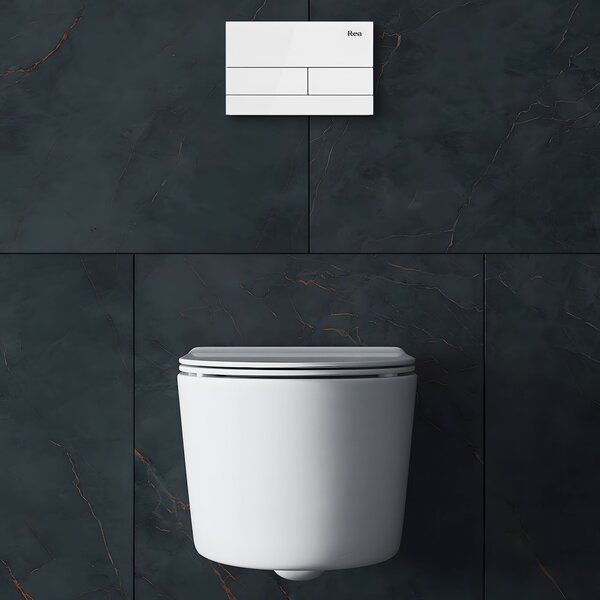 Rea Rea, Falsík alatti WC-rendszer K011A-Q + fehér üveg T típusú gomb, KPL-E0052