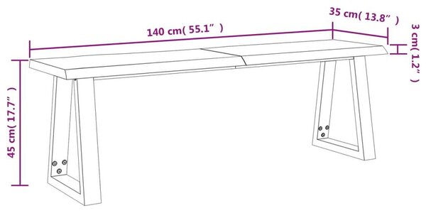 Akácfa Pad - Természetes Él - Fekete Fém Lábak - 140 cm