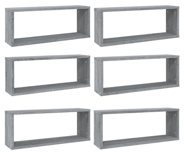 6 db szürke sonoma színű szerelt fa fali kockapolc 60x15x23 cm