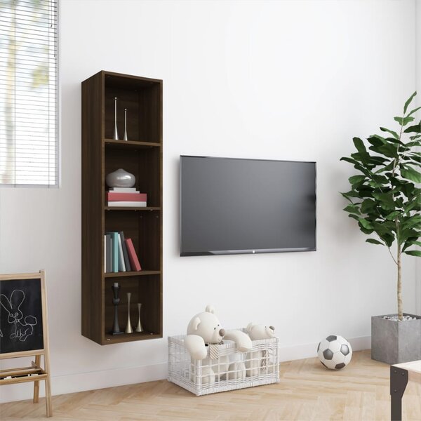 Barna tölgy színű szerelt fa könyv-/TV-szekrény 143x30x36 cm