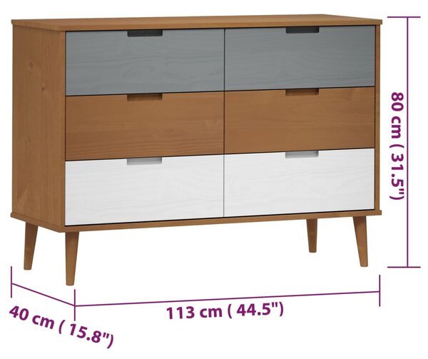 MOLDE barna tömör fenyőfa fiókos szekrény 113 x 40 x 80 cm