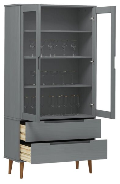 MOLDE szürke tömör fenyőfa vitrin szekrény 90 x 35 x 175 cm