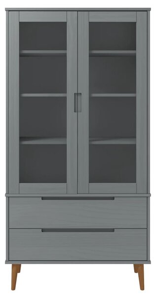 MOLDE szürke tömör fenyőfa vitrin szekrény 90 x 35 x 175 cm