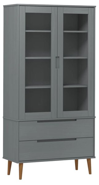 MOLDE szürke tömör fenyőfa vitrin szekrény 90 x 35 x 175 cm
