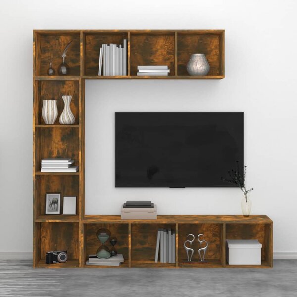 3 részes tölgyszínű szerelt fa könyv/TV-szekrény 180x30x180 cm