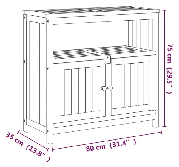 Tömör akácfa kerti tálalóasztal 80 x 35 x 75 cm