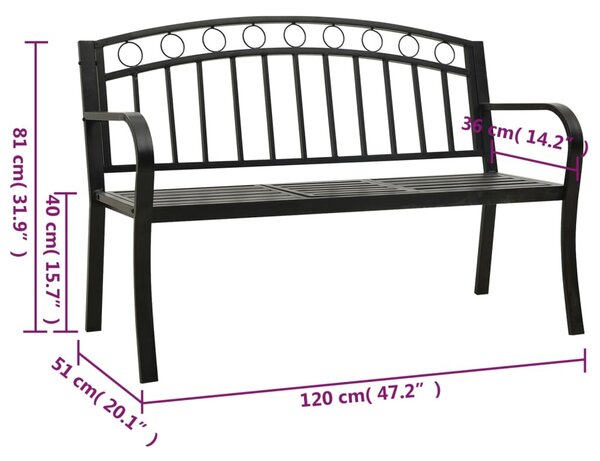 Fekete acél kerti pad asztallal 120 cm