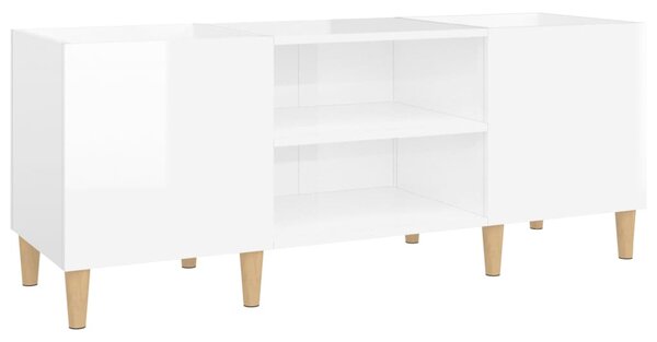 Magasfényű fehér szerelt fa hanglemezszekrény 121x38x48 cm