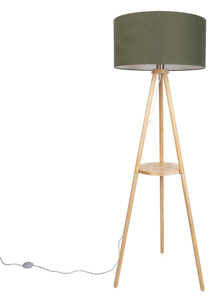 Fa háromlábú állólámpa zöld búrával 50 cm - Lou
