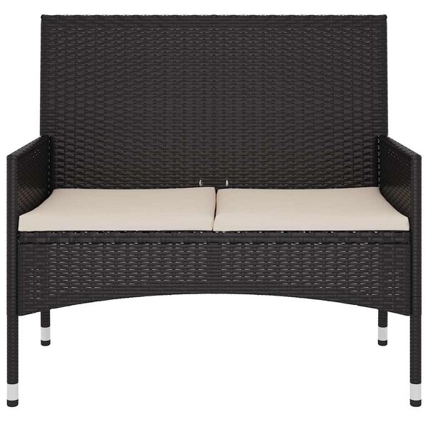 Fekete 2 személyes polyrattan kerti pad párnával