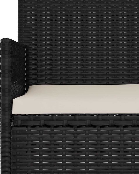 Fekete 2 személyes polyrattan kerti pad párnával