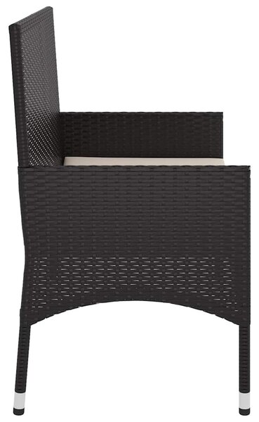 Fekete 2 személyes polyrattan kerti pad párnával