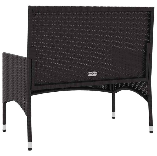 Fekete 2 személyes polyrattan kerti pad párnával