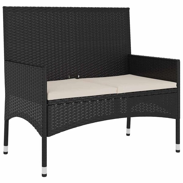 Fekete 2 személyes polyrattan kerti pad párnával
