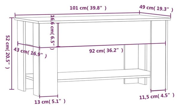 Betonszürke szerelt fa dohányzóasztal 101 x 49 x 52 cm