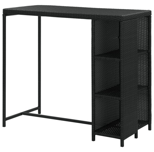 Fekete polyrattan bárasztal tárolópolccal 120 x 60 x 110 cm