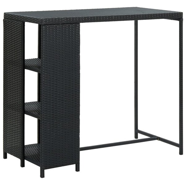 Fekete polyrattan bárasztal tárolópolccal 120 x 60 x 110 cm