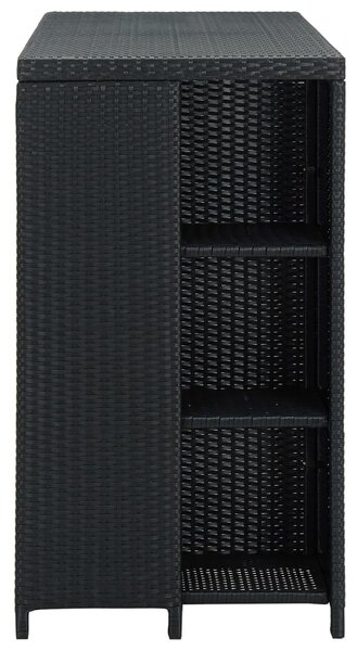 Fekete polyrattan bárasztal tárolópolccal 120 x 60 x 110 cm