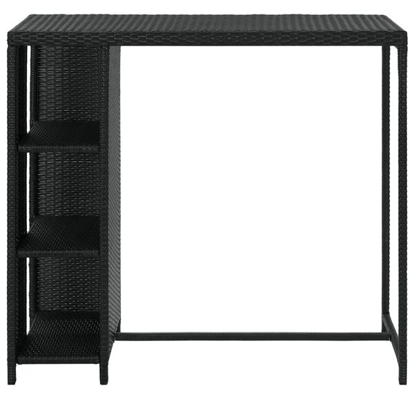 Fekete polyrattan bárasztal tárolópolccal 120 x 60 x 110 cm