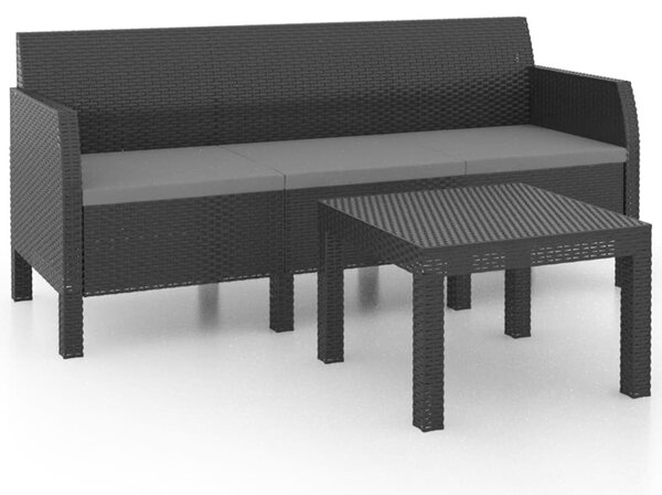 VidaXL 2 részes antracit PP rattan kerti bútorgarnitúra párnákkal