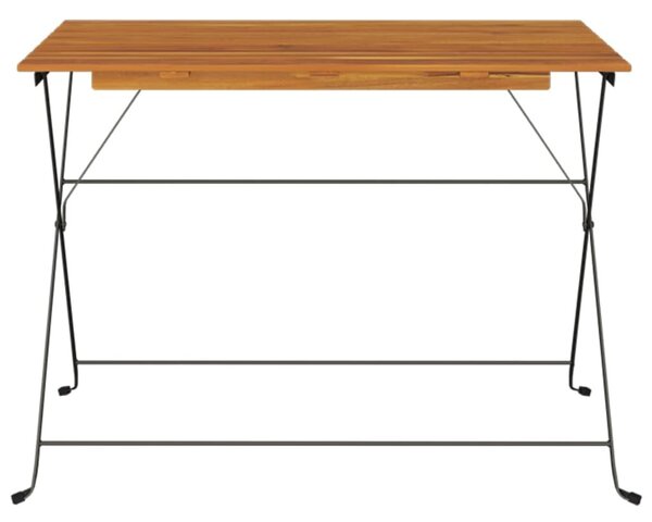 Tömör akácfa és acél összecsukható bisztróasztal 100x54x71 cm