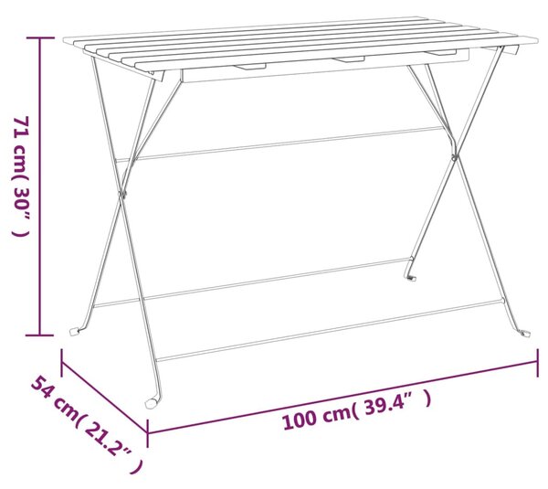 Tömör akácfa és acél összecsukható bisztróasztal 100x54x71 cm
