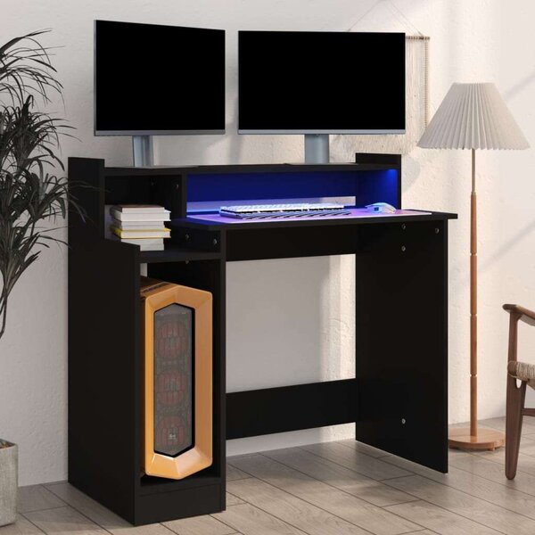 Modern LED-es Íróasztal - Fekete - 97x45x90 cm