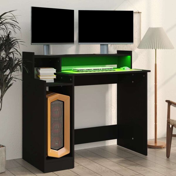 Modern LED-es Íróasztal - Fekete - 97x45x90 cm