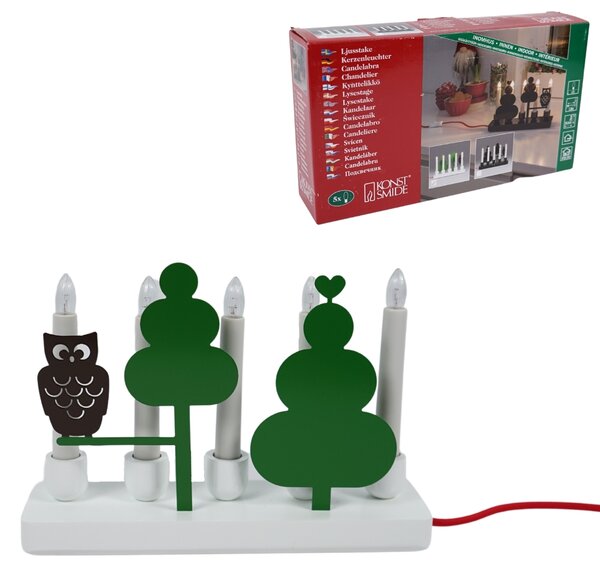 WOOD OWL elektromos fém gyertyatartó, fehér