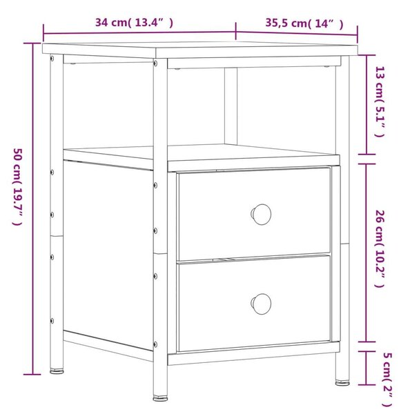 Modern Ipari Éjjeliszekrény Szett - 2 db - Füstös Tölgy - 34x35,5x50 cm