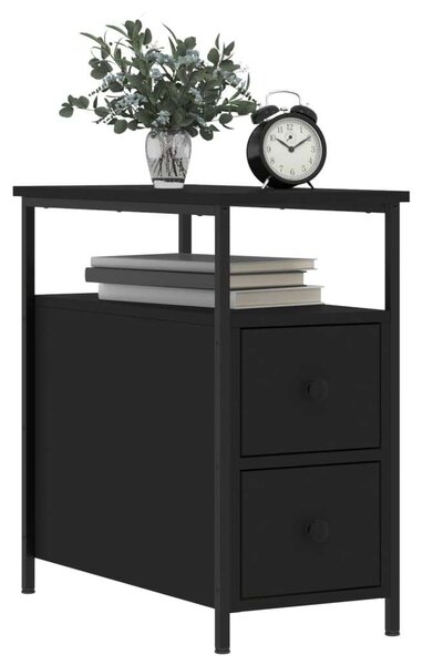 2 db Fekete Fa Éjjeliszekrény - 30x60x60 cm