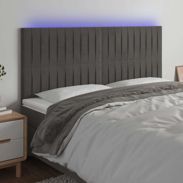 LED-es Bársony Fejtámla - Sötétszürke - 160cm