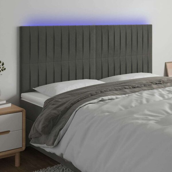 LED-es Bársony Fejtámla - Sötétszürke - 160cm