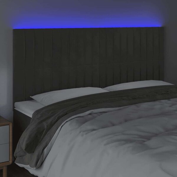 LED-es Bársony Fejtámla - Sötétszürke - 160cm